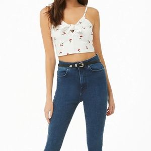 Cherry Print Knotted Crop Cami